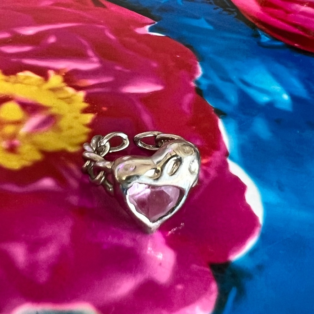 Silver plated pink gem stone heart ring